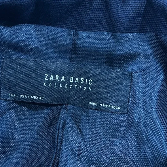 Zara Blazer Jacket Womens Large Double‎ Breasted Navy Blue Academia Gold
